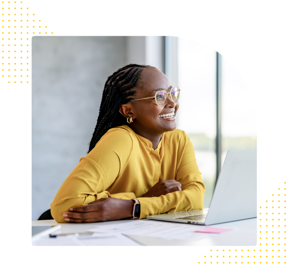 Young black women smiling and looking outside